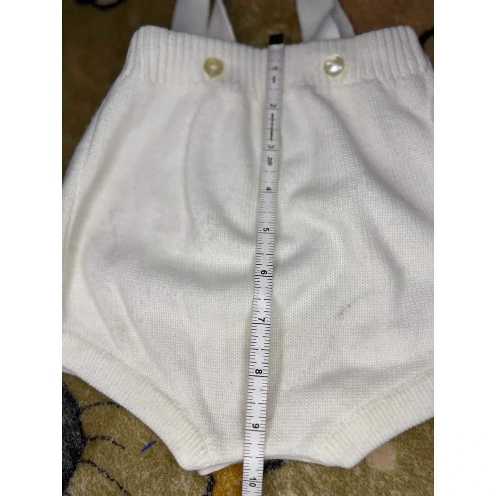 Vintage Cradle Knit‎ Baby 3pc Set Cardigan Suspender Shorts Bonnet Cream White